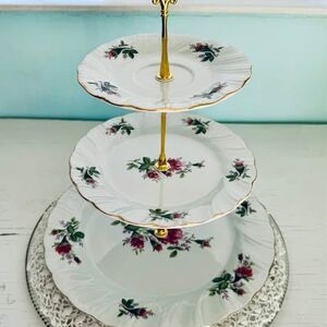 Vintage Lynn’s Fine China 3-Tier Dessert Stand - Victorian Rose Pattern